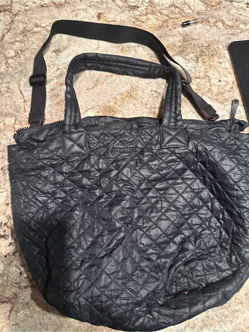 MZ Wallace Black Quilted Nylon Tote with Adjustable Strap